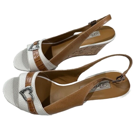 Brighton Rally Cork Wedge Sandals Tan White Silver Heart Sling Back 9.5M New - Picture 3 of 6